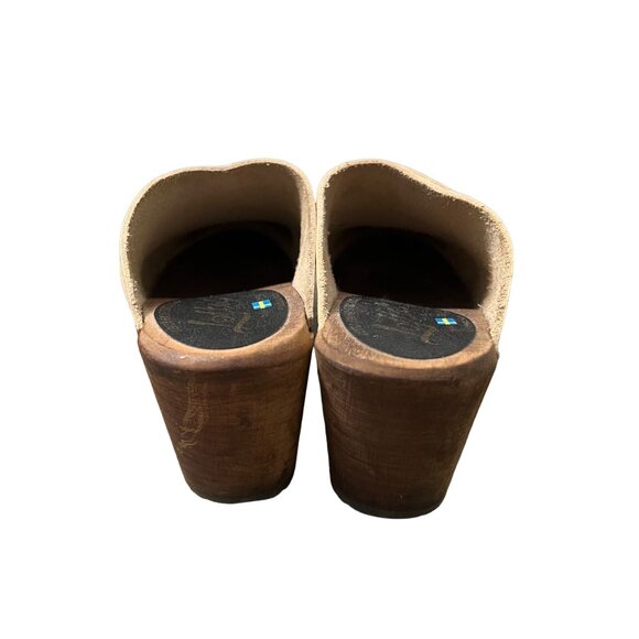 Lottas Sweden Beige Leather Slip On Clog Wooden Heels Size 9 EU39 - Picture 7 of 10